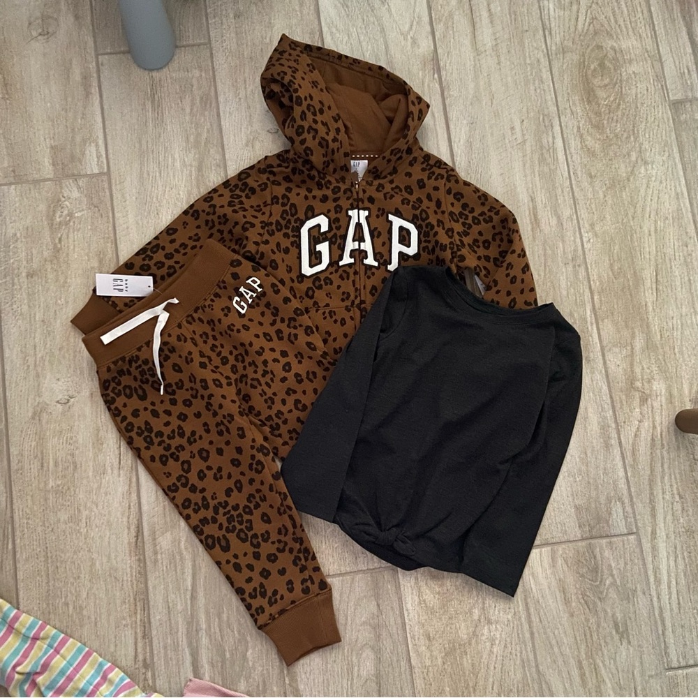 Gap Girls 3T Hooded Sweatshirt Jogger Pants Set Leopard Print 3 Pieces New Tags